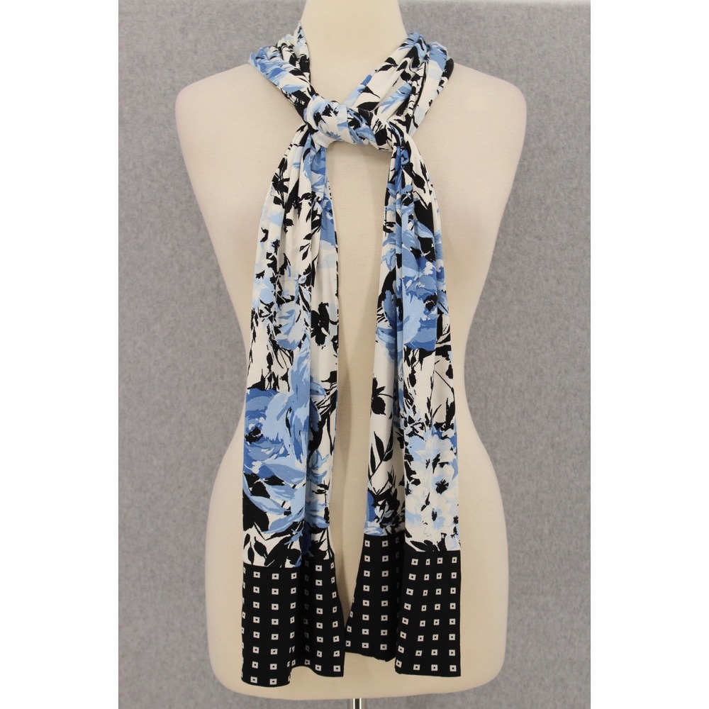 Pure J.Jill Floral Scarf Blue Botanical & Geo Rayon Blend Jersey
